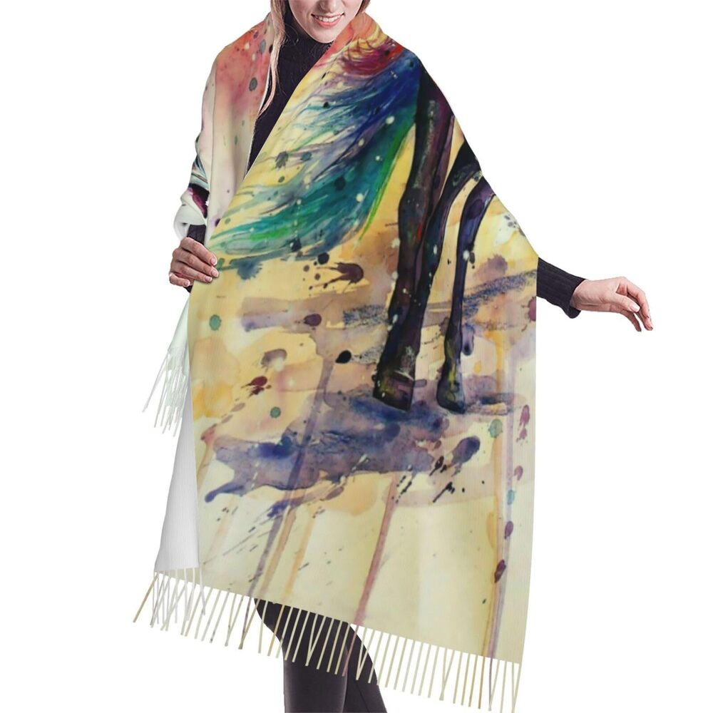6948 Watercolor Horse Women's Scarf Pashmina Shawl Wrap For Evening Dress
